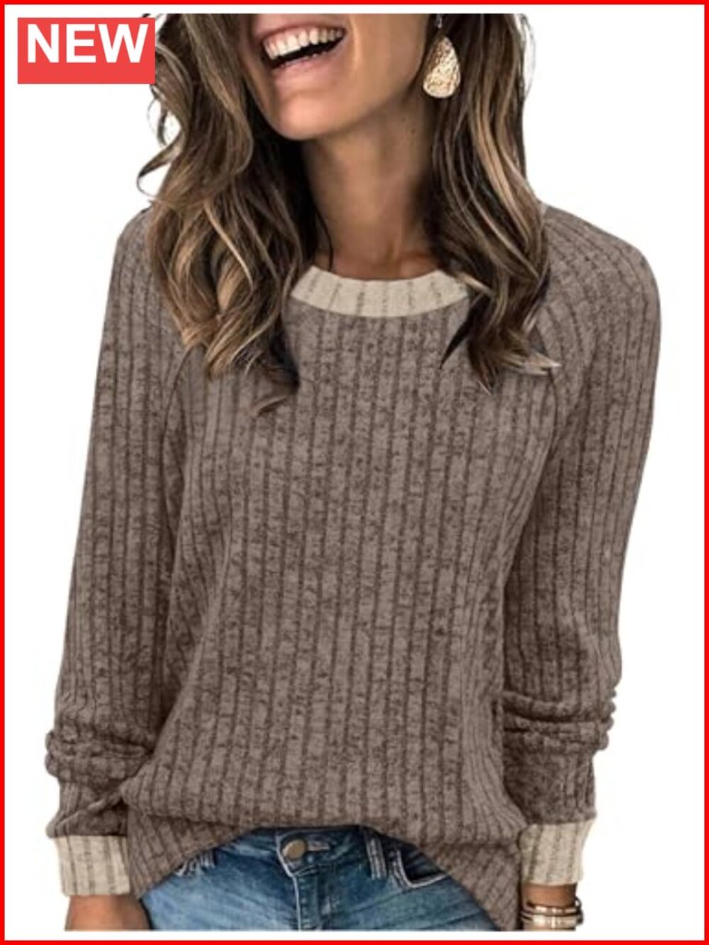 WIHOLL Women's Long Sleeve Tunic Sweater Lightweight Soft Color Block Pullover